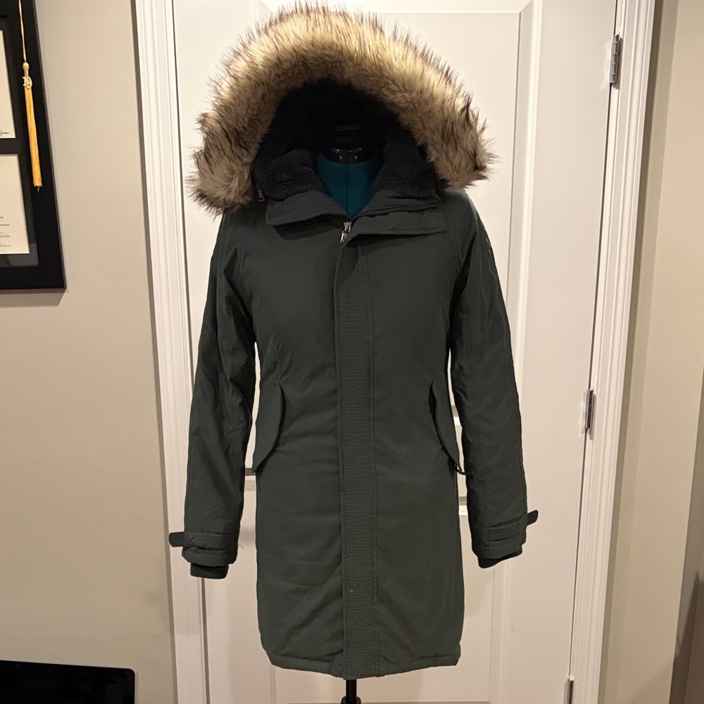 TNA Summit olive green Ski Jacket with Faux Fur Hood